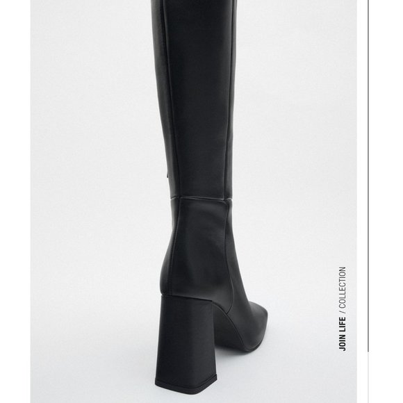 INNER PLATFORM LEATHER HEELED KNEE HIGH BOOTS - Picture 2 of 7